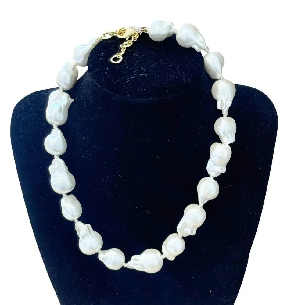 J.Crew Baroque Pearl Necklace Gold Plated Freshwater Pearl Choker Adjustable NWT - Picture 3 of 11